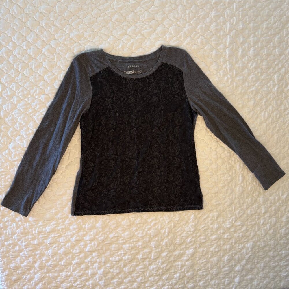 Talbot's Lace Trim Long‎ Sleeve Shirt Size Medium